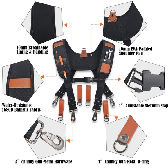 Welkinland Heavy-Duty Leather Tool Belt Suspenders Brown with Black NIB - Picture 5 of 5